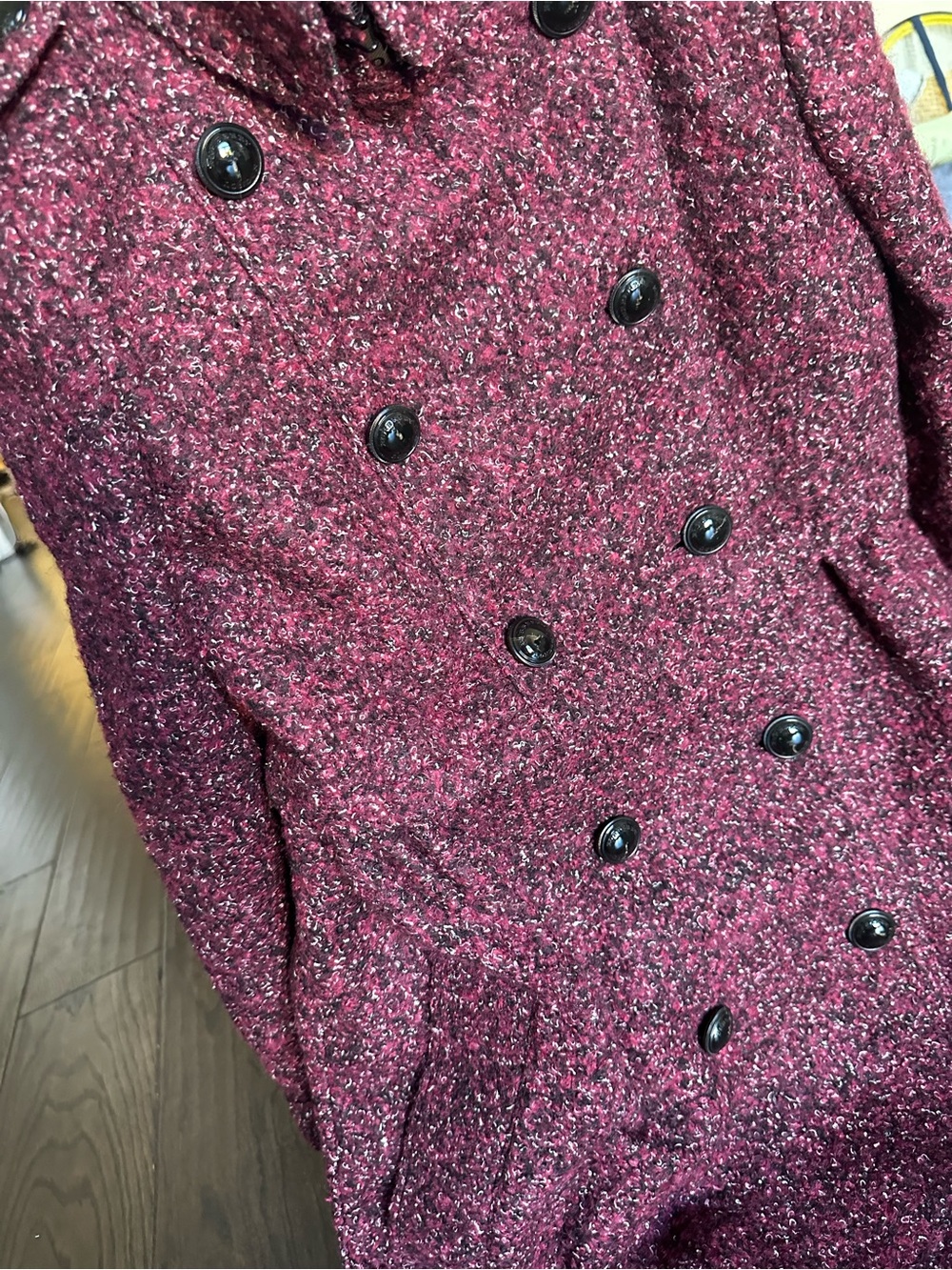 Burberry Burgundy Tweed Jacket Coat size UK 6 US 4 - Picture 6 of 13